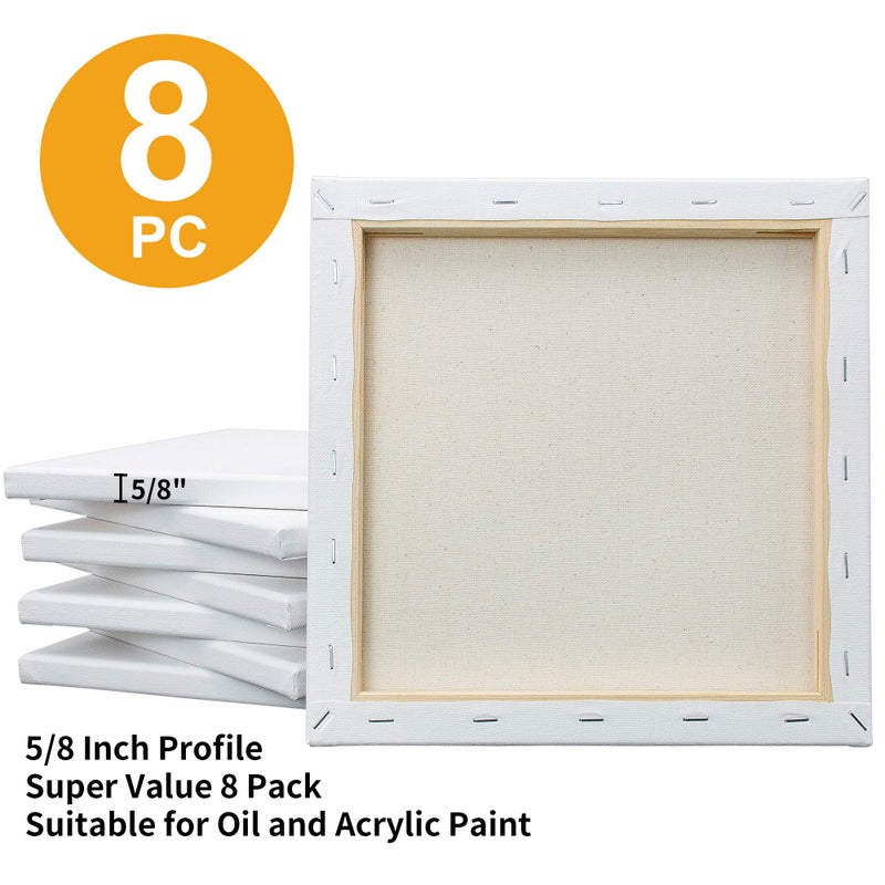 FIXSMITH Stretched White Blank Canvas - 10 x10 Inch, Bulk Pack of 8, Primed, 100% Cotton, 5/8 Inch Profile of Super Value Pack for Acrylics,Oils & Other Painting Media. - Image 3